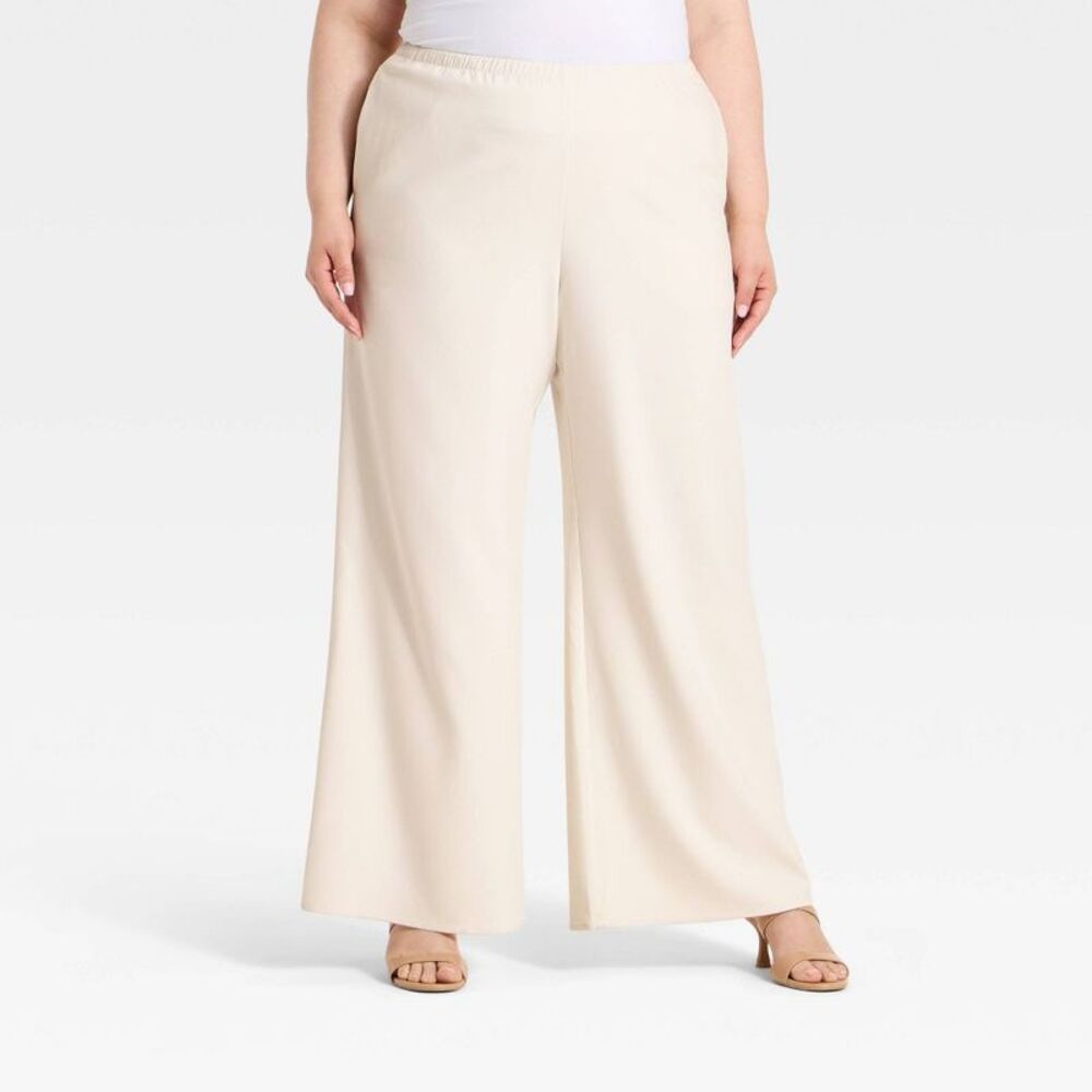 Women's Modern Wide Leg Pull-On Pants - A New Day Cream XXL